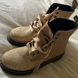 Gold glitter Doc Martin boots with laces.